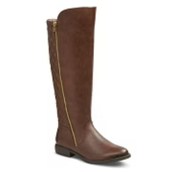 Shoes - Women's Remy Quilted Zipper Riding Boots - Cognac 8 Wide Calf